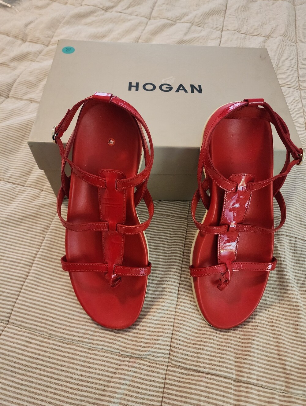 Hogan Women's Red Patent Leather Strappy Sandals NIB Sz 39/US 9 $450